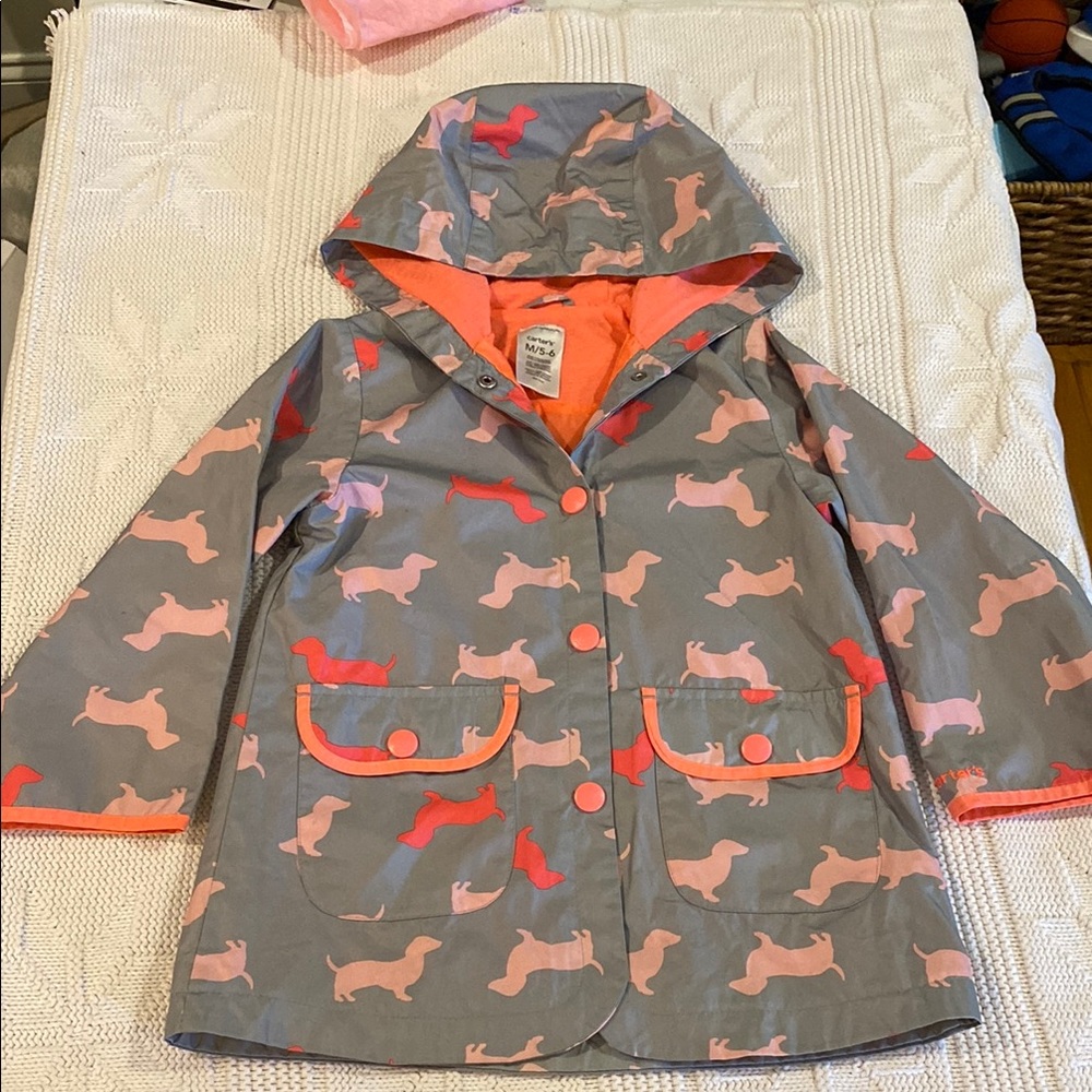 Carter's Gray and Pink Raincoat with Dachshund Dog Print, 5/6